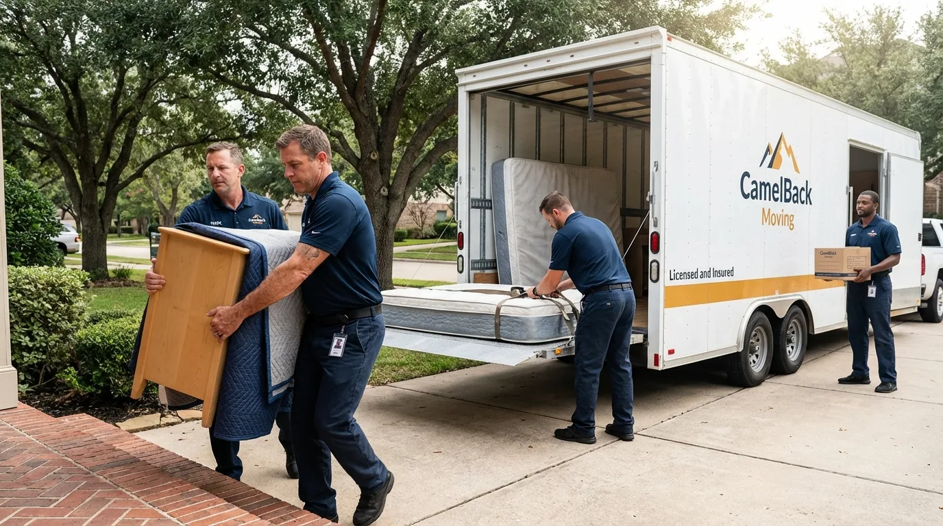 Crew loading residential truck for cross-state move from La Junta, CO