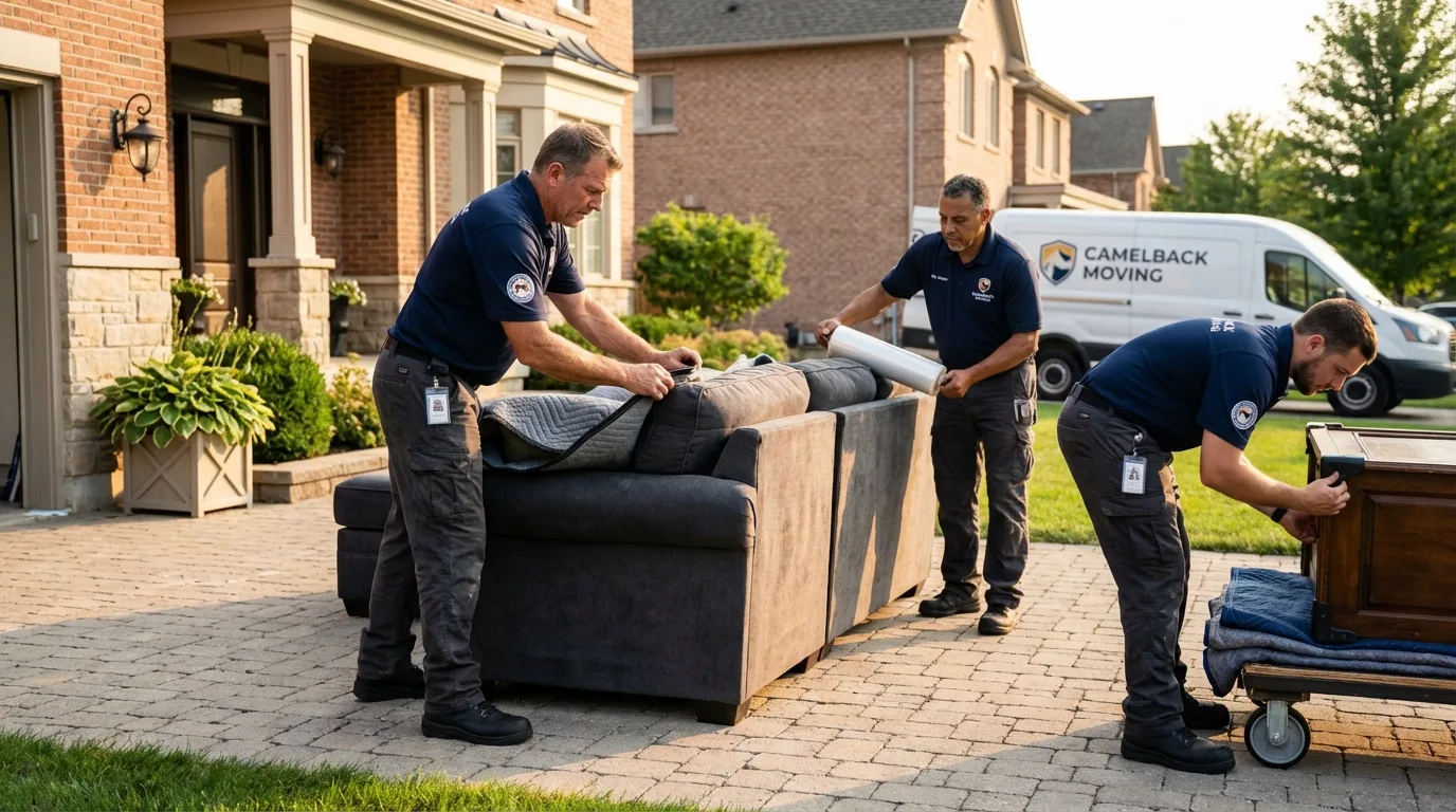 Large estate moving crew wrapping furniture in La Junta, CO