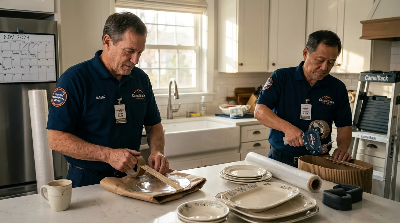 Professional crew packing kitchen dishware in La Junta, CO